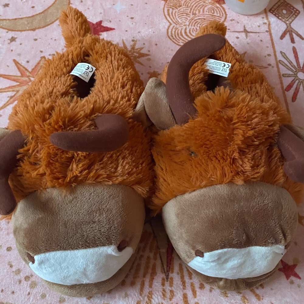 Highland Cow House Sleep Slippers : From Scotland (adult size 6-9 women’s)